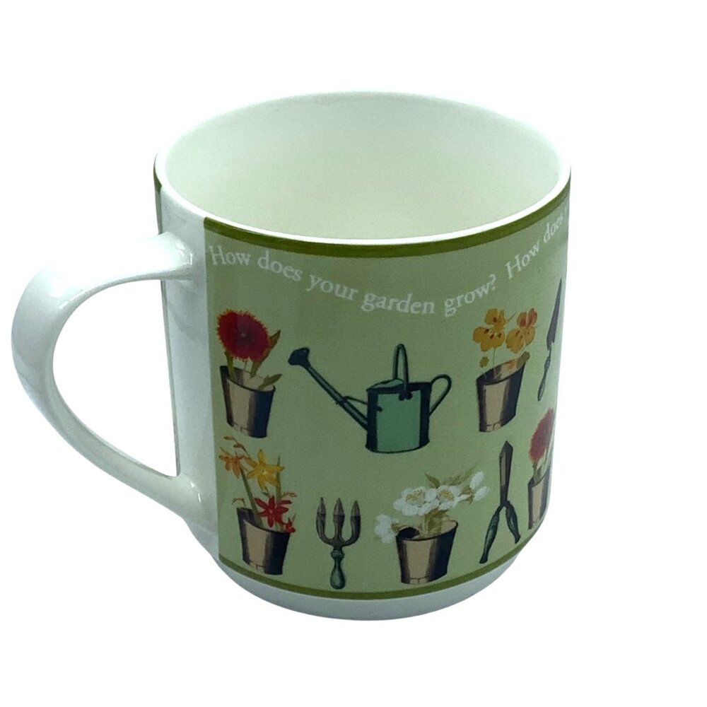 Queens Churchill Fine China Tea Mug "In The Greenhouse" Gardening‎ Design 3.5”